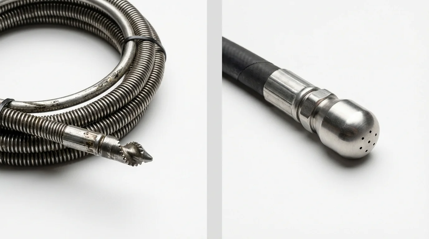 Drain snake cable and hydro jetting nozzle used for drain cleaning in Gaffney, SC